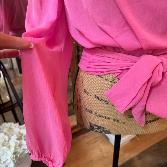 Express Vibrant Pink Wrap Blouse - Picture 3 of 7